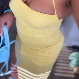 Yellow split thigh dress